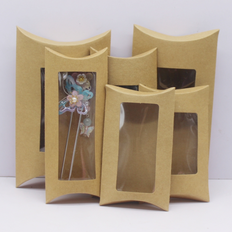 Diy Blanco Papieren Geschenkdoos. Mutli Size Kussen Geschenkdoos Met Doorzichtig Pvc Venster, Kraft/Wit/Zwart Papier Venster Doos Voor Cadeau 10 Stuks