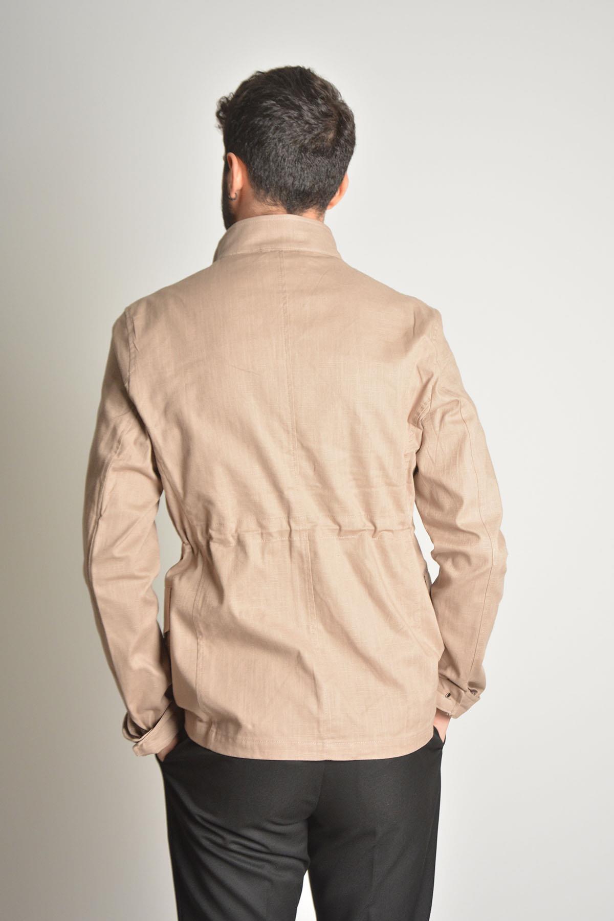 Safari-Chaqueta de lino para hombre, con bolsillos articulados, color Beige