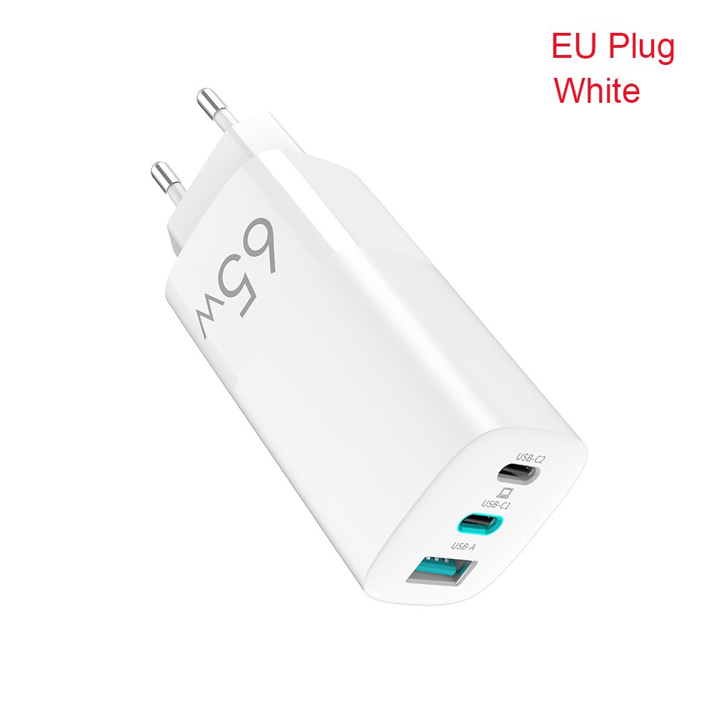 Portable Type C PD 3.0 Wall Adapter Quick Charge US EU Plug 65W GaN Fast Charger USBFor iPhone 12 Phone Laptop Tablet: EU Plug	white