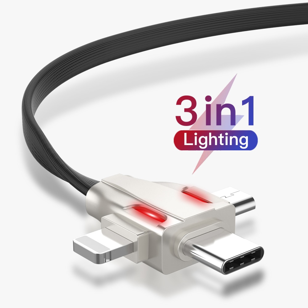 3 In 1 Verlichting Usb C Micro Usb 8 Pins Kabel Voor Iphone Samsung Android 3in1 Multi Lader Snel Opladen usb Type C Kabel Cord