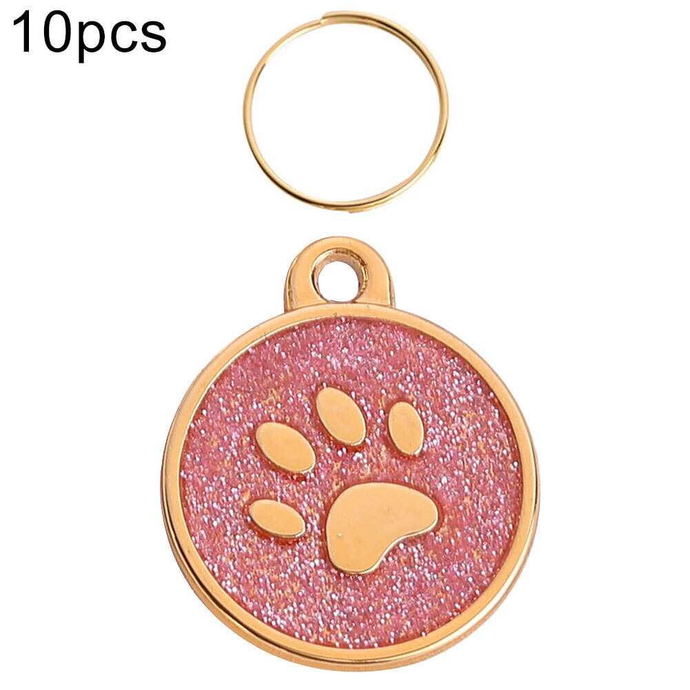 Collar con placa de identificación de perro y gato, colgante con garra redonda grabada, decoración para el bolsa Porta llaves, 10 Uds.: Rosa