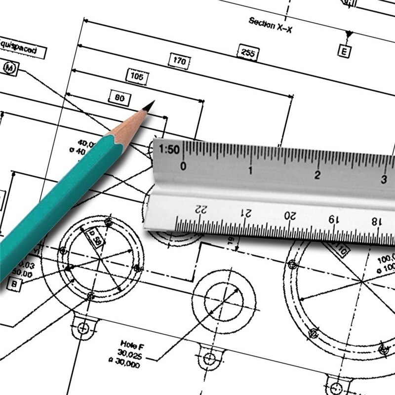 30cm Triangular Architect Scale Ruler Aluminum Scale Ruler for Drafting FKU66