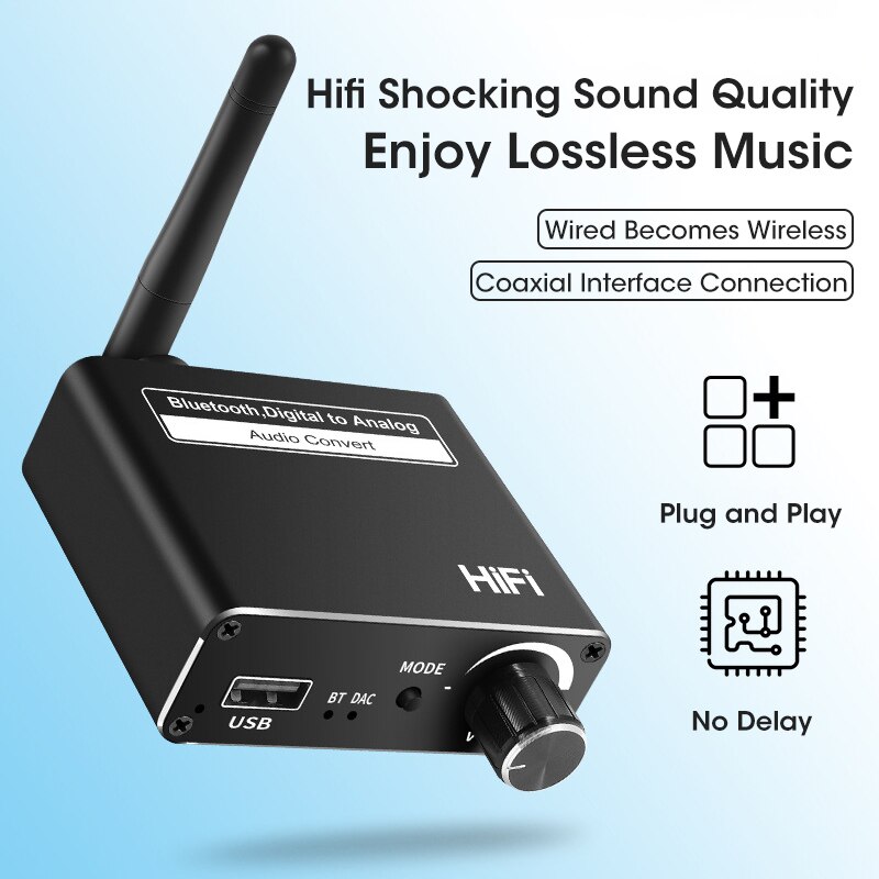 3 In 1 Coaxial Optical Fiber DAC Bluetooth-compatible 5.0 Receiver Digital to Analog Audio Converter 3.5mm AUX Adapter