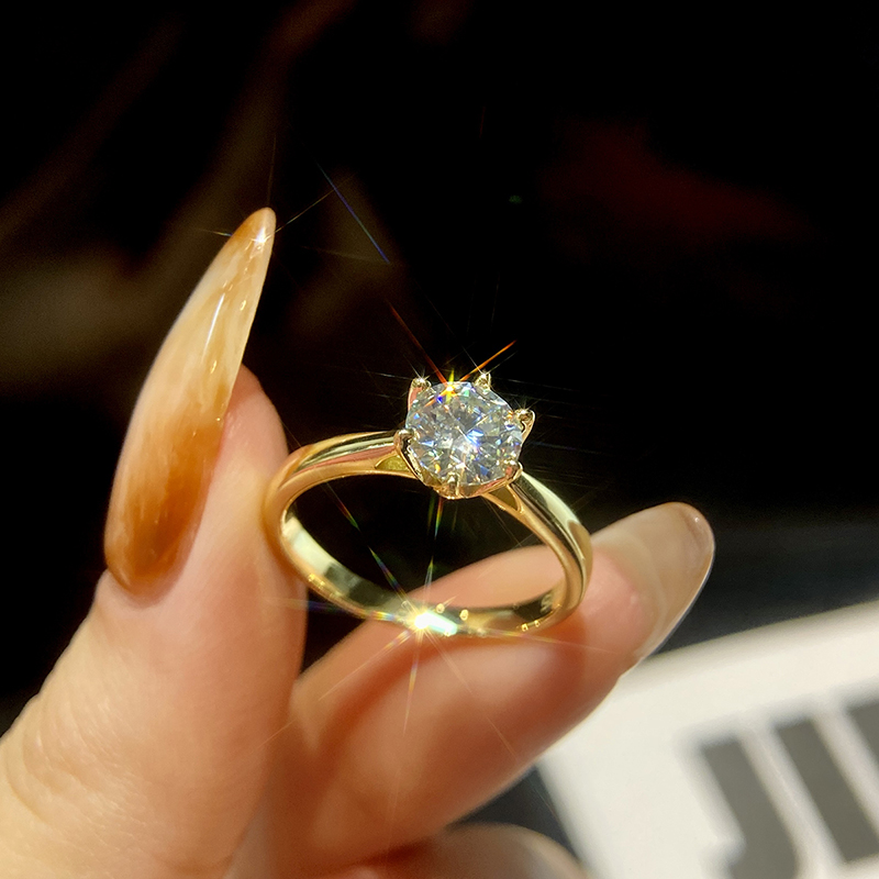 Anillo de moissanita auténtica GRA 0,5 CT 1ct, anillos de compromiso con diamantes de boda para mujer, Plata de Ley 925, joyería fina de de lujo: Transparente / 8 / Color dorado