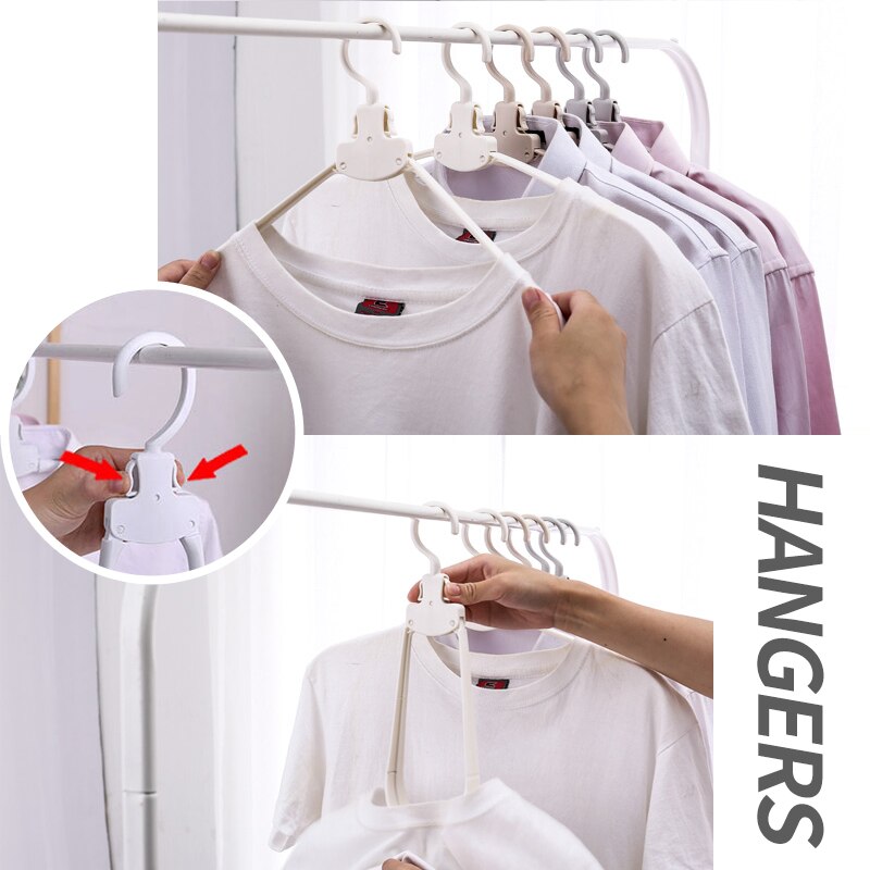 Perchas creativas plegables para almacenaje de ropa y guardarropa organizador de guardarropa percha gruesa de plástico con un botón para encogimiento de ropa
