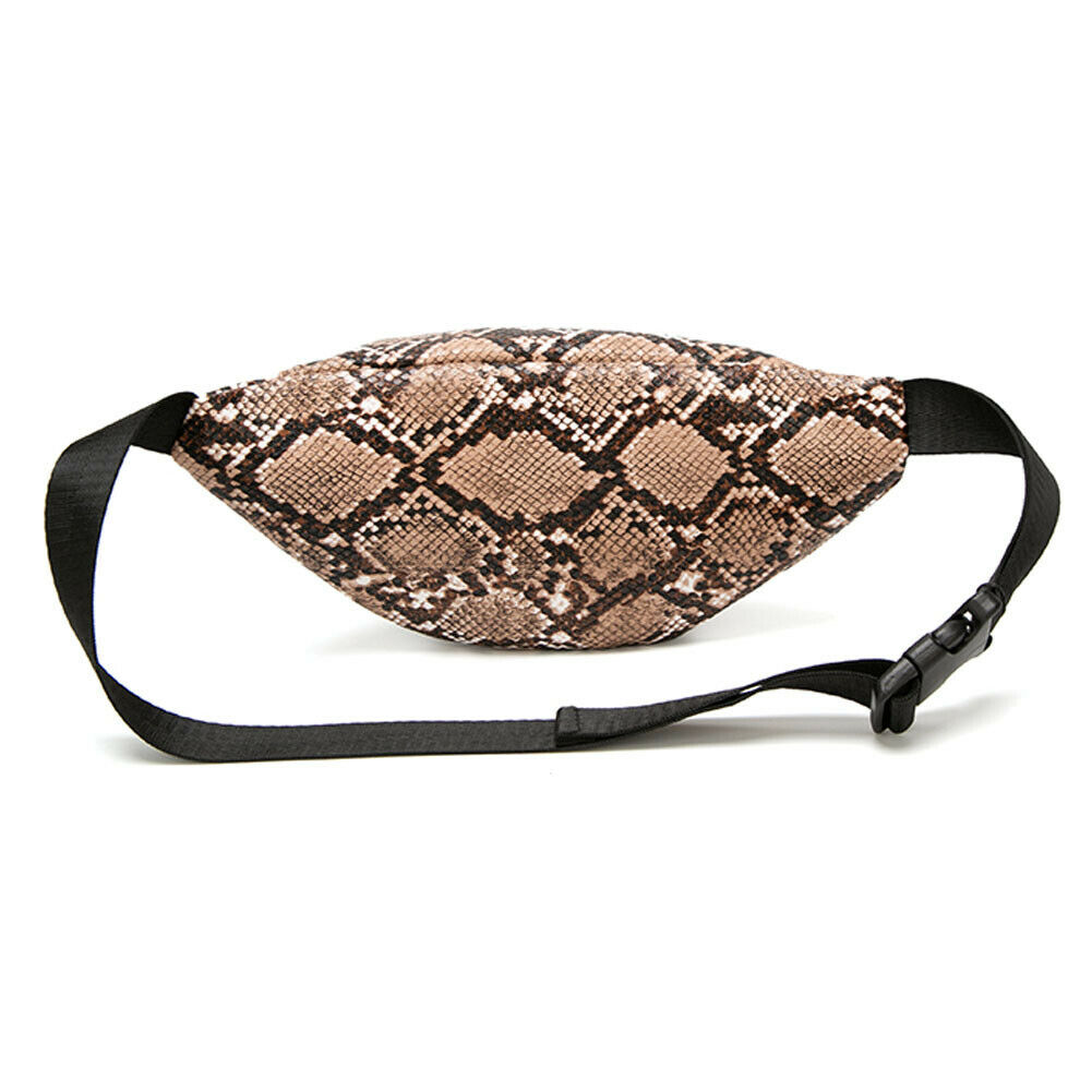 fanny pack snake pattern women's waist bag PU leather portable travel chest bag purse