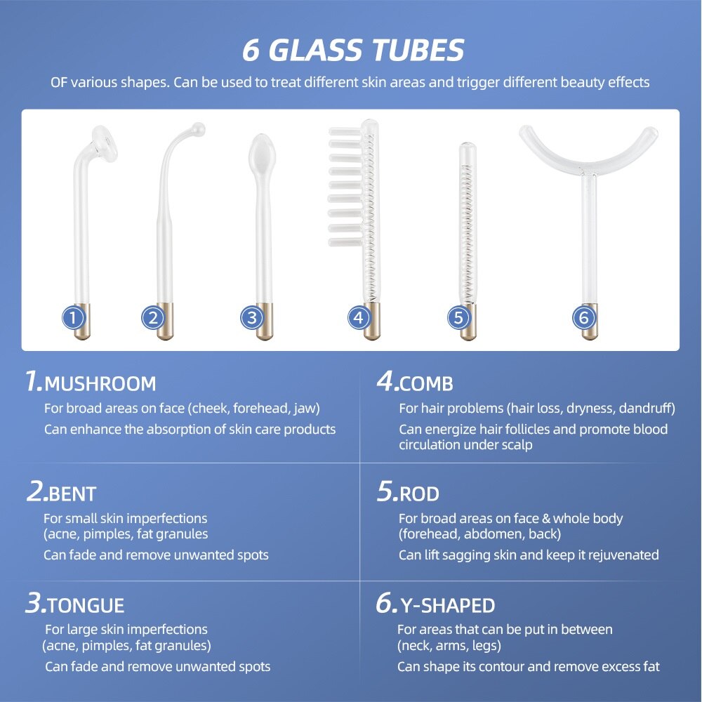 Upgraded 6 in1 High Frequency Electrode Wand With LED Display Glass Tube Acne Spot Remover Skin Care Face Hair Care Spa Tool