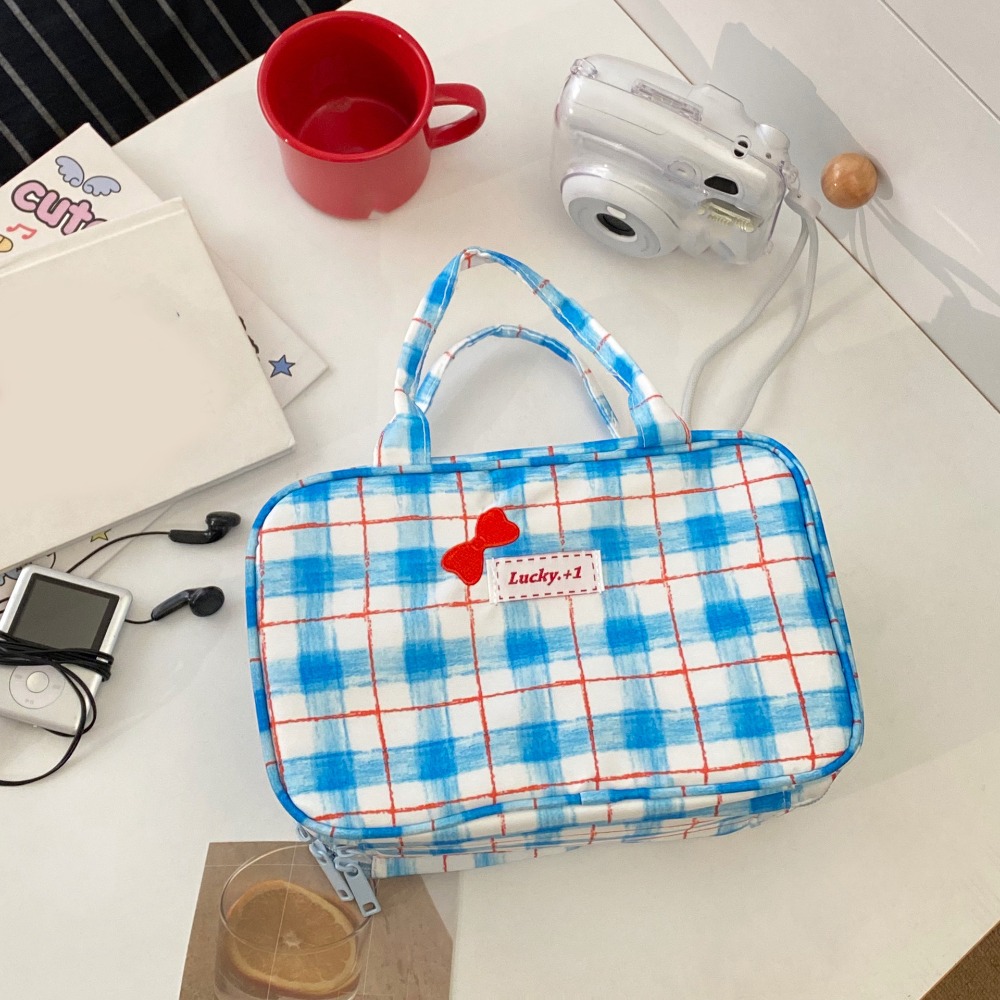 Toilettas Organisator Grote Capaciteit Boog Make-up Tas Roze Doek Toiletartikelen Tas Multifunctionele Waterdichte Reistas Meisjes: Beige