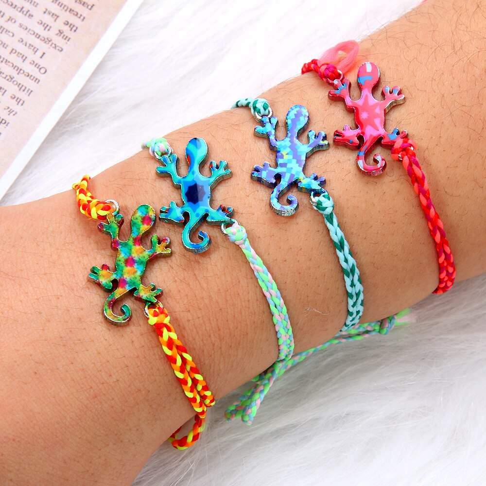 12 stück/set niedliches katzenkopf-schildkröten-anhänger-armband, gewebte spitze, verstellbares einhorn-delfin-armband, fußkettchen, damen-, mädchen- und kinderschmuck