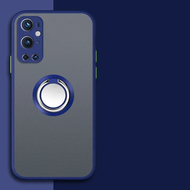 Car Magnetic Ring Holder Phone Case For OnePlus ACE 10T 10R 9R 8T 7T 7 8 9 10 11 Pro Soft TPU Bumper Matte Plastic Back Cover: Blue / OnePlus Ace 2 Pro