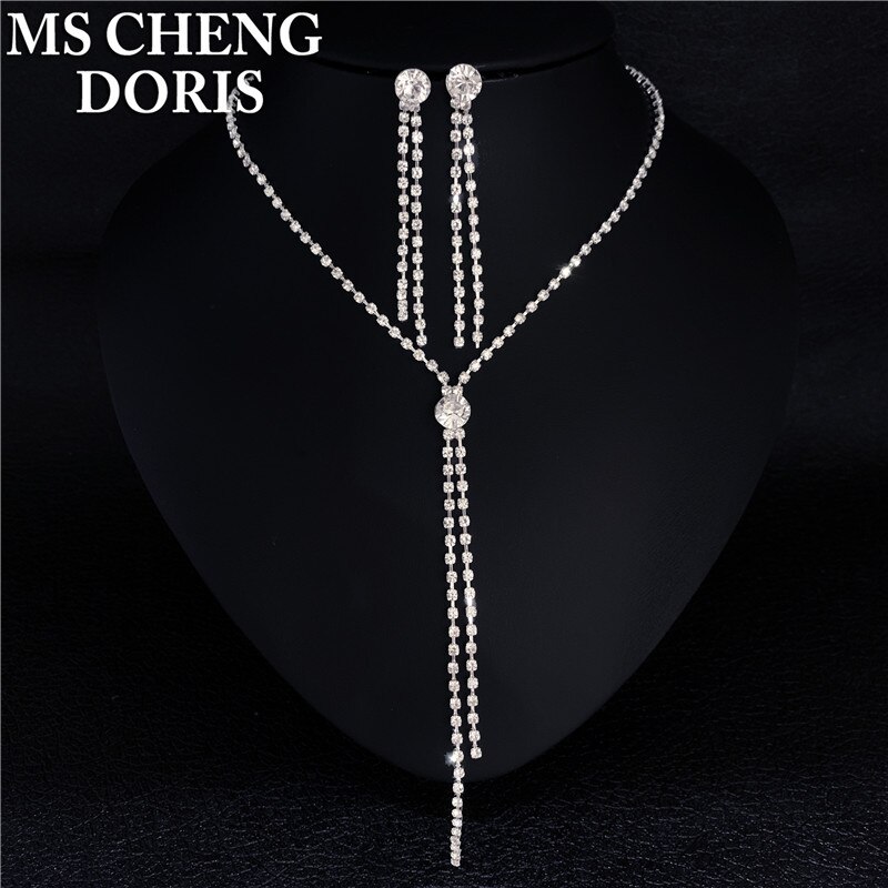 Darmowa wysyłka AB kryształ górski zestaw biżuterii ślubnej na ślub bal akcesoria imprezowe długi naszyjnik z frędzlem zestaw kolczyków dla narzeczonych: 2 / Złota