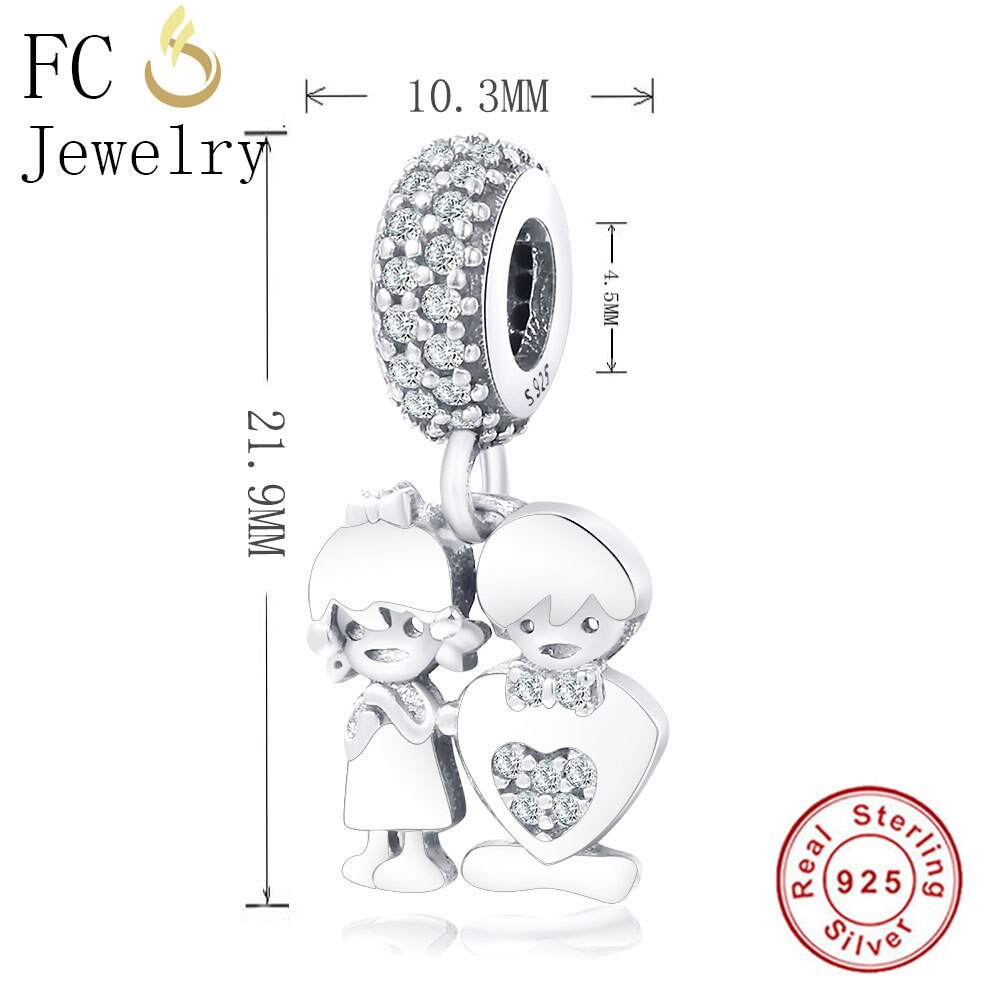 Fc Sieraden Fit Originele Charm Armband 925 Sterling Zilveren Broer Zus Jongen Meisje Hart Kraal Hanger Maken Berloque