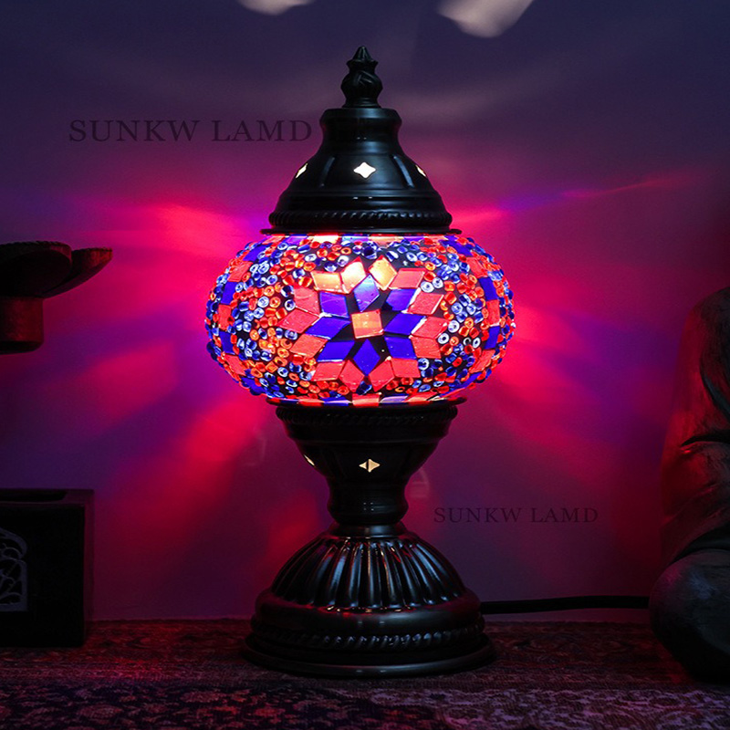 Nyeste tyrkiske mosaik bordlampe vintage art deco håndlavet lamparas de mesa kugle glas romantisk sengelampe led natlampe