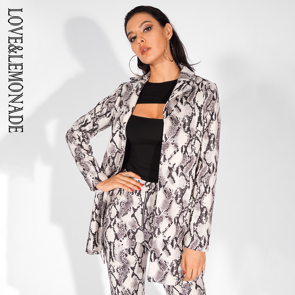LOVE & LEMONADE Grey Snake Pattern Lapels Straight Jacket LM81603T