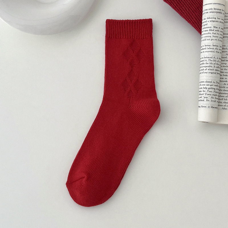 Calcetines de mujer de algodón transpirable Navidad Año calcetines rojos para niñas rayas Casual Otoño Invierno calcetines cálidos comodidad