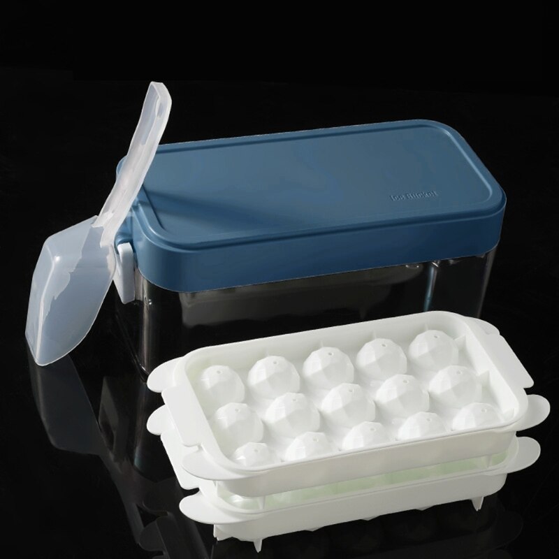 15 Grids Ice Cube Molds Tray Plastic Ice Cubes Box Reusable Bar Whiskey Beverage Cooler Chilling Mold Drinking Home Kitchen Bar: Blue