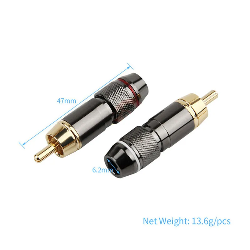 RCA Connector Consumer Electronics RCA Plug Male Audio Jack Gold Plated Copper Screw Lock For Soldering Video Cable Metal Alloy