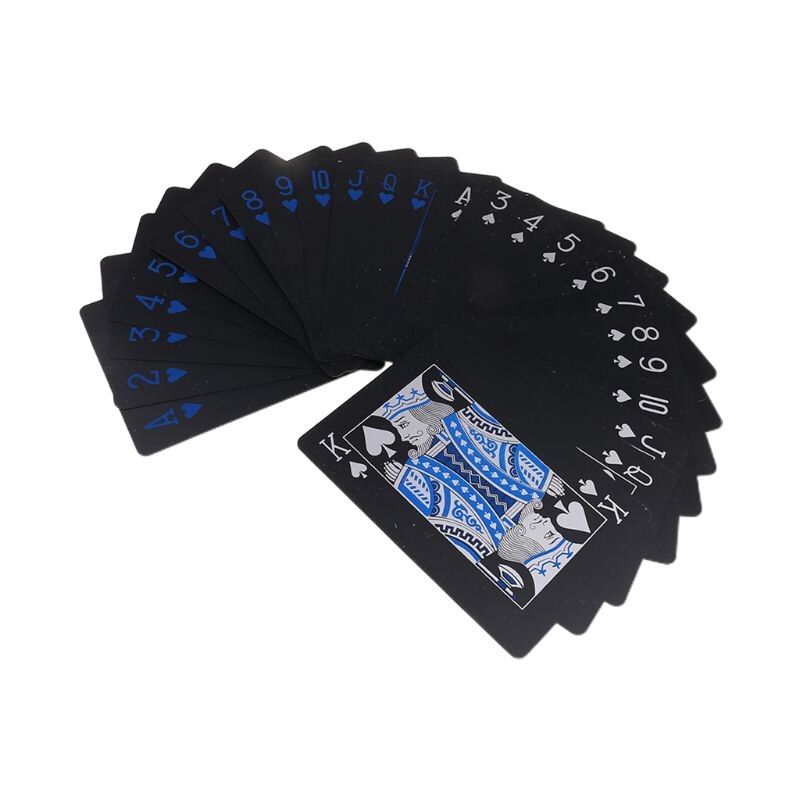 Waterproof Plastic Poker Playing Cards, Black PVC Poker Table Cards Classic Magic Tricks Tool Deck (54pcs)