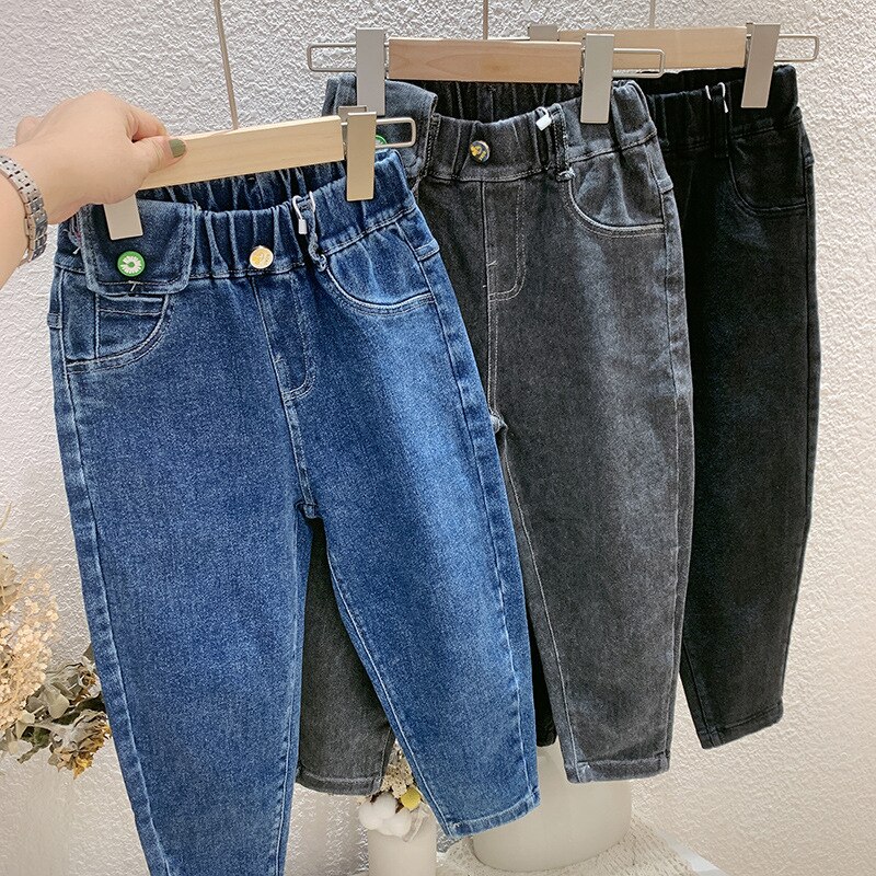 Baby pige denim bukser efterår børns højtaljede jeans børn drenge afslappede cowboy bukser småbørn bukser baby jeans 2-7y