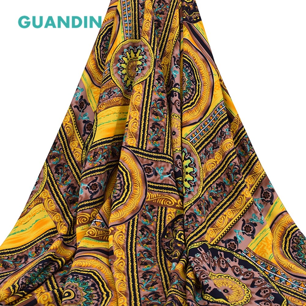 Guanin, medio metro 50x140cm patrones geométricos amarillos/tela de ropa de verano/imitación de seda impresa/falda/Vestido/Material de la camisa