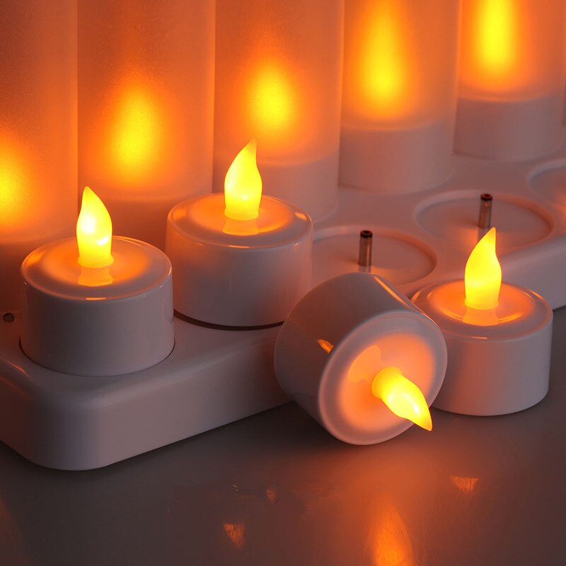 Set of 12 Decorative LED Candle Lamp Rechargeable Candle Night light Simulation Flame TeaLight Xmas Home Wedding Bar Decor-AMBER