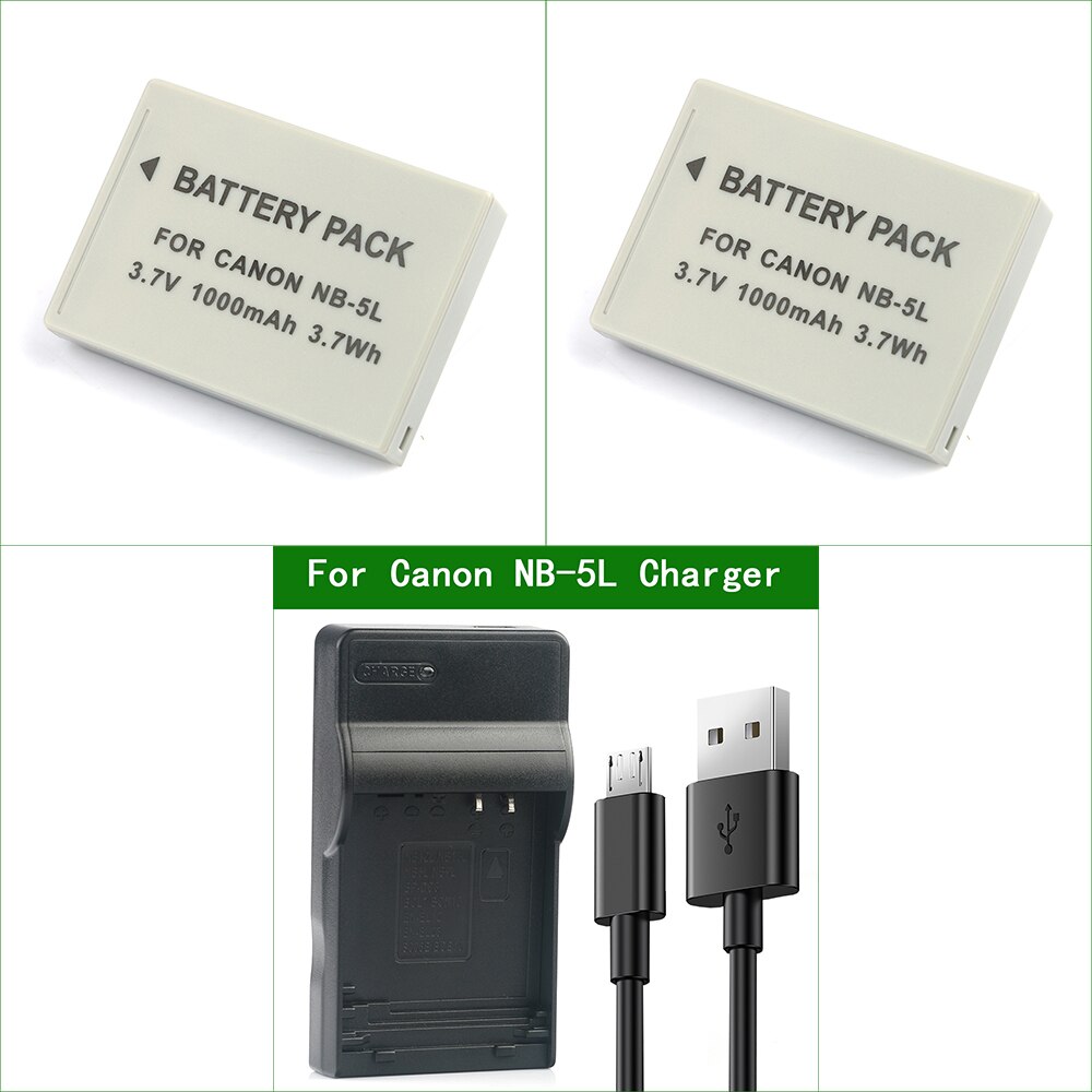 NB-5L NB 5L Digital Camera Battery + Charger For Canon IXUS 800 850 860 90 950 960 970 980 990 IS 900 Ti: 2PC Battery 1Charger