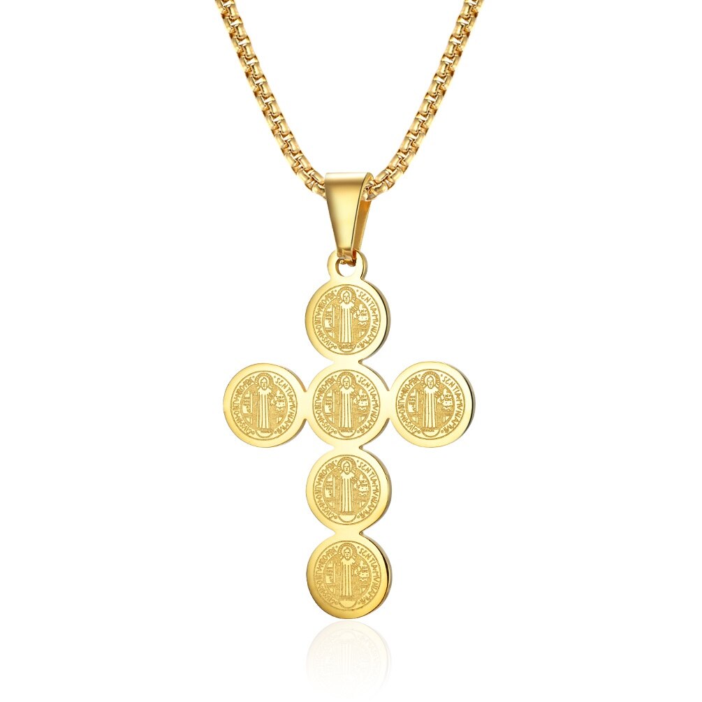 Mannelijke Mannen Benedictus Cross Ketting Hangers Mode Christian Sieraden Box Chain Rvs Zwarte Goud Kleur: Gold / 60cm