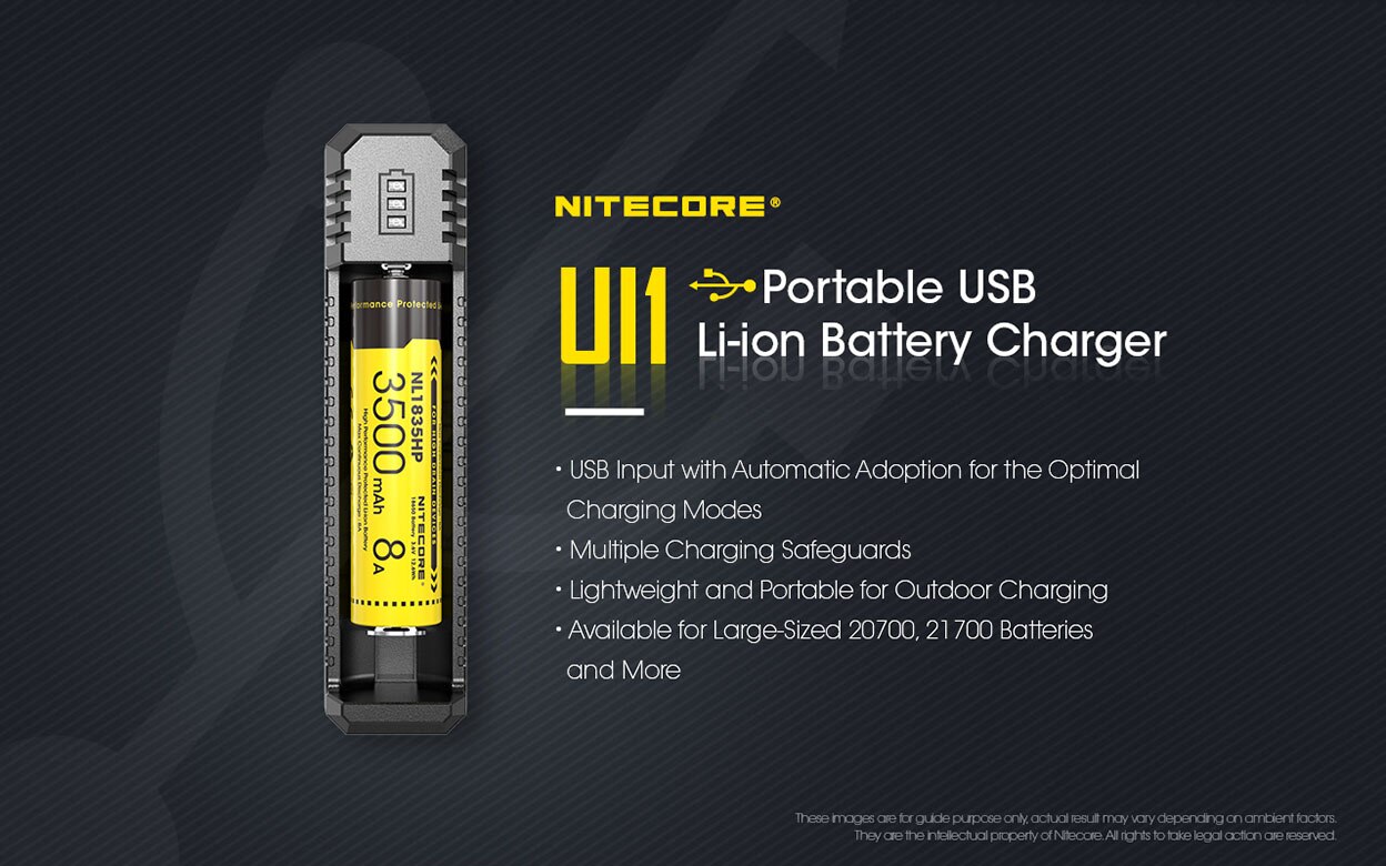 NITECORE UI1 Batterie Ladegerät Tragbare USB Li-Ion Batterie Ladegerät kompatibel mit 26650 20700 21700 18650 16340 14500 batterie