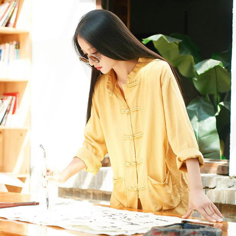 Herfst Vintage 3 Effen Kleur Casual O Hals Vrouwen Losse Katoen Lijn Blouse: Black