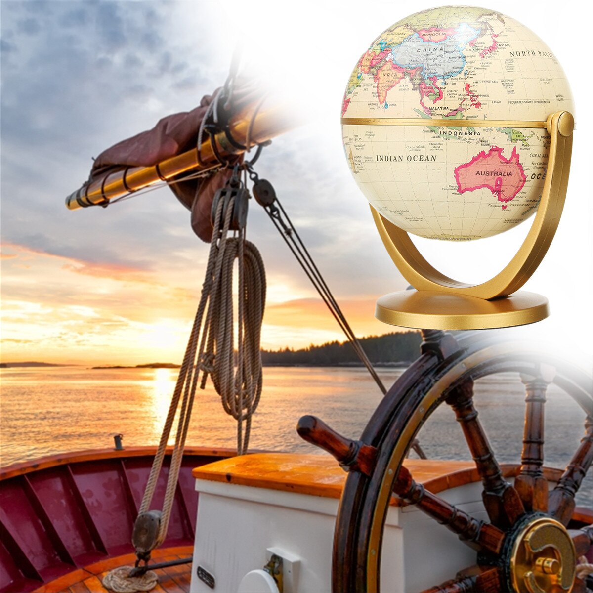 Geography Learning Education Home School Decoration 12cm Retro Globe 360 Rotating Earth World Ocean Map Ball Antique Desktop