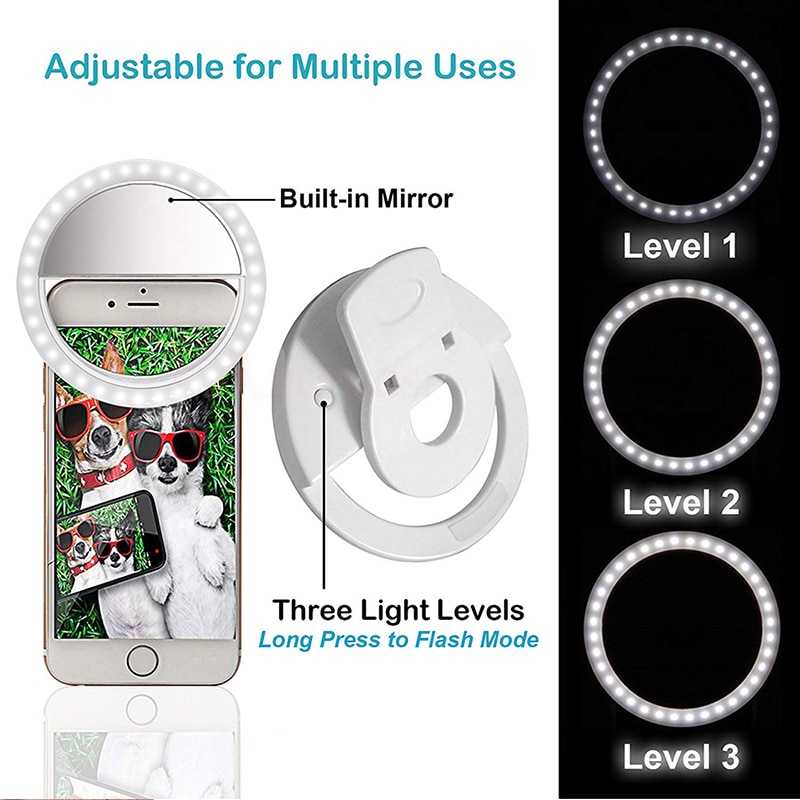 Selfie lumière annulaire USB Charge Selfie Portable Flash Led appareil photo téléphone photographie anneau lumière amélioration de la photographie pour iPhone