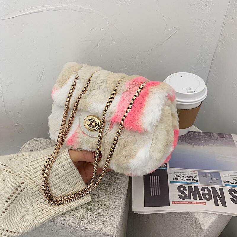 Classic high handbag purse plush soft bag solid color simple shoulder bag small square bag lady retro bag