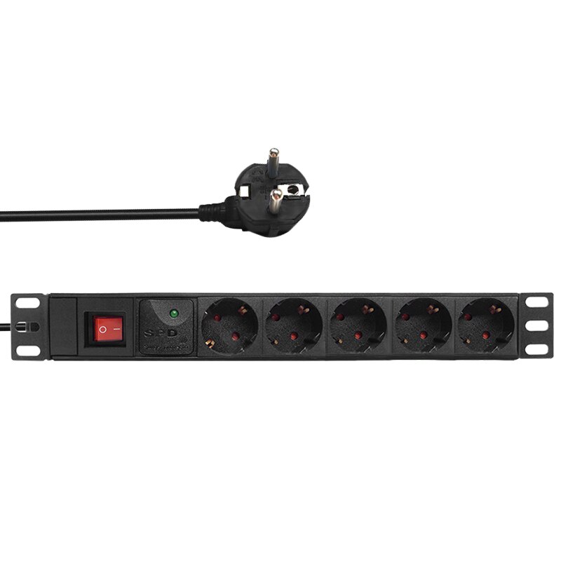16A 2/12 Unit German PDU Network Cabinet Rack European Standard Regulation Socket Outlet Switch EU Power Strip Distribution: 5 Unit