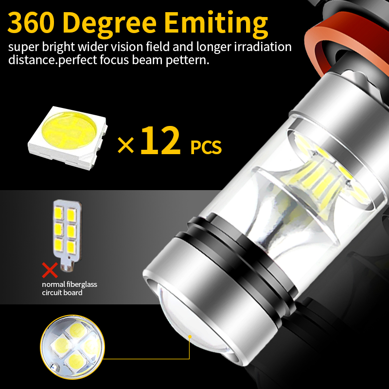 2 uds para Honda Civic 2006 2007 H8 H11 bombillas Led luces antiniebla 2400LM 6000K 12V bombillas blancas para automóvil