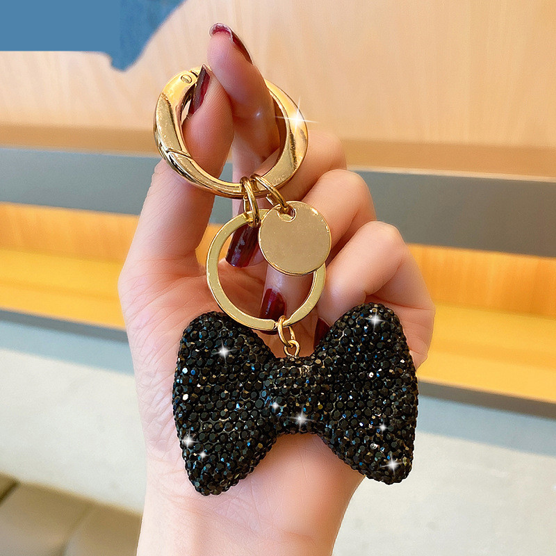 Crystal Bow Keychain Metel Buckle Key Ring Women Men Car Key Chains Shining Full Rhinestone Handbag Pendant Keyring: black