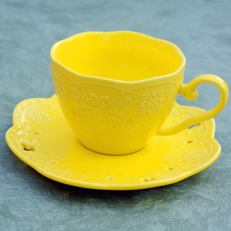 Billig utsökt europeisk stil prägling keramisk kaffekopp och fat hem enkel eftermiddagste kopp: Orange