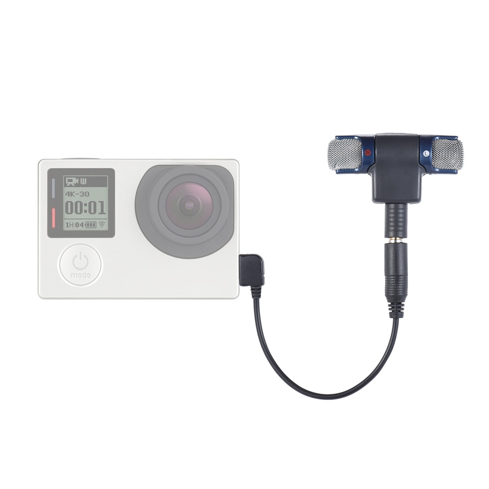 Externe Stereo Mic Microfoon met 3.5mm naar Mini USB Micro Adapter Kabel voor GoPro Hero 3 3 + 4 voor AEE Sport Action Camera Mic