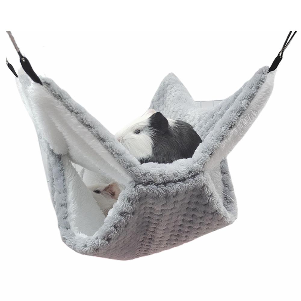 Warm Plush Hamster Hammock Small Animal Double-layer Thicken Sleeping Bag Nest Pets Rat Squirrel Hanging Cage House: GRAY