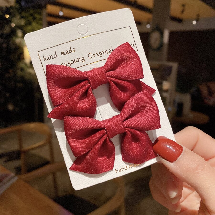1 Pair Children Bow Hairpins Female Headwear Cute Princess Hairpin Girls Broken Hair Bangs Clip Hair Accessories Barrettes Gift: red