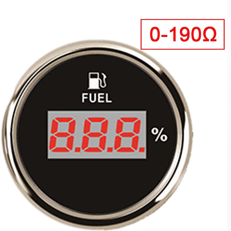 52mm Digital LED Fuel Meter Motorcycle Gauge 0-190ohm 240-33ohm Fuel Level Meter for Car Boat Marine Red Backlight 12V/24V: BS-0-190 ohm