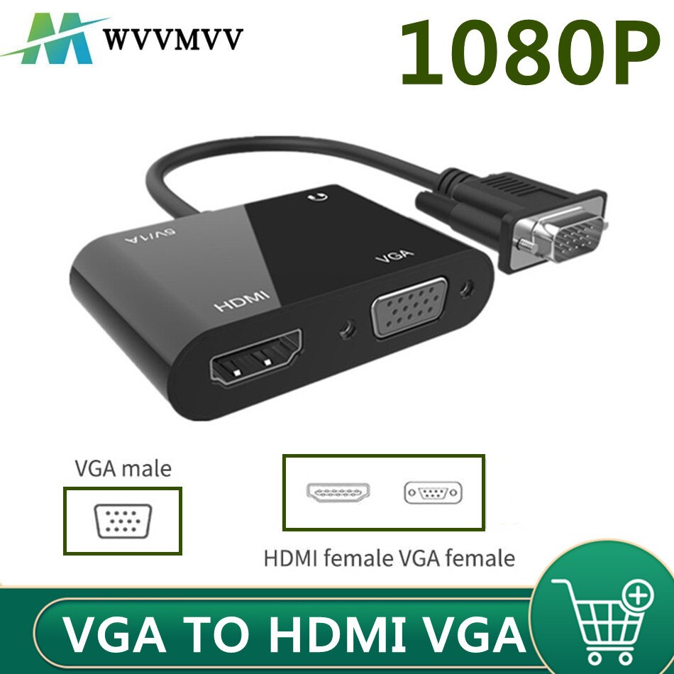 VGA to HDMI VGA adapter HD 1080P VGA splitter (1 in 2 output) suitable for computers desktops laptops Display projector