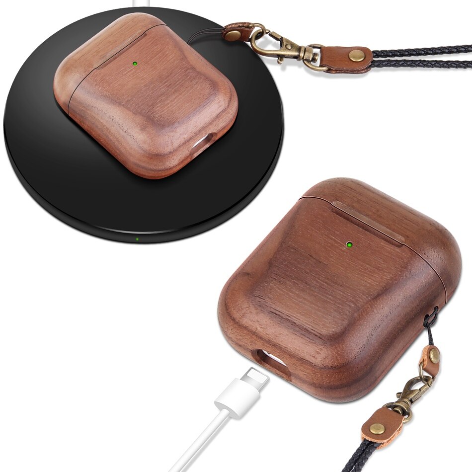 AirPods Case - Natural Wood & Leather - For AirPods 1 & 2 - Handcrafted Protective Cover