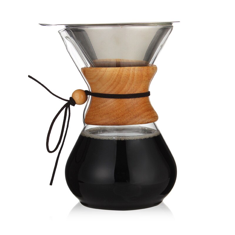 Klassisk glas kaffekanna  v60 droppare med trähandtag häll över kaffebryggare espresso kaffe droppkokare barista verktyg: 800ml med filter