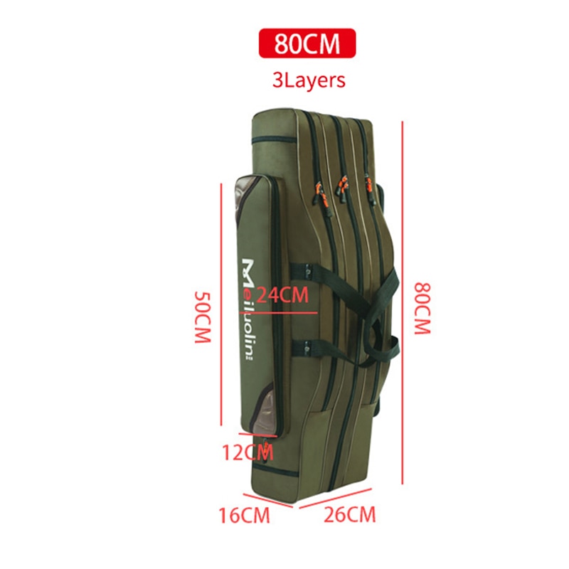 Canvas Fishing Bag Thicker 2/3 Layers 120cm Portable Fishing Tackle Bag Folding Fishing Rod Handbag Big Capacity Backpack XA115G: 3 Layer 80cm Green