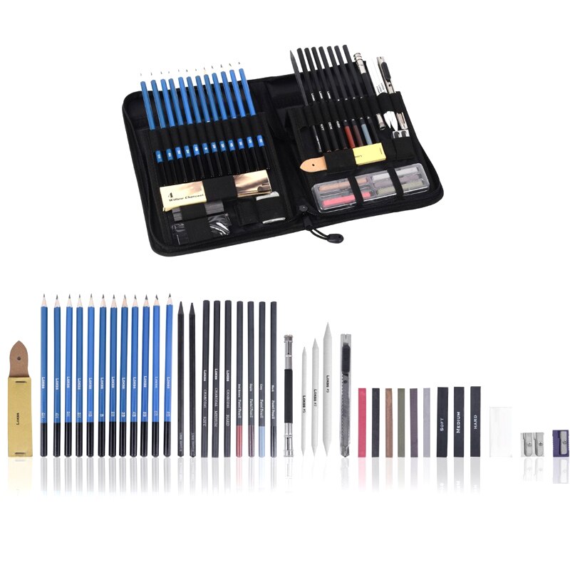 48Pcs/Set Portable Sketch Drawing Pencils Kit With Graphite Charcoal Pen