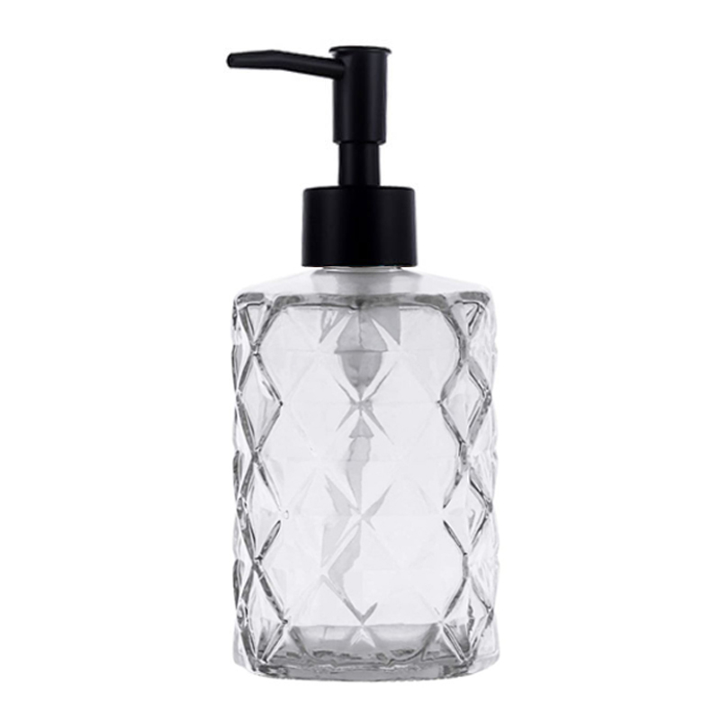 Black Glass Soap Dispenser Hand Sanitizer Bottle Bathroom Large Contain Liquid Storage Empty Bottles 330ML: Clear