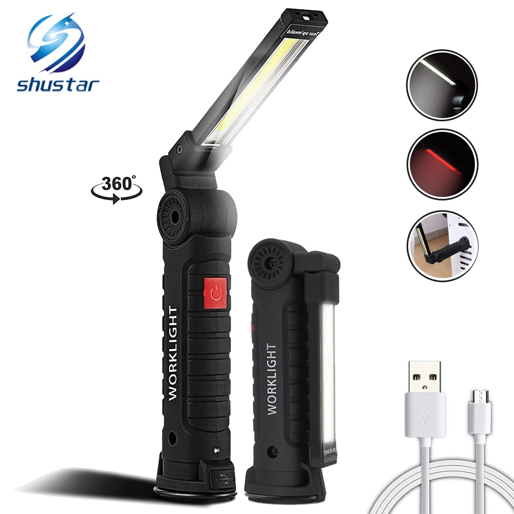 USB oplaadbare COB LED zaklamp werk licht Inspectie Licht 5 modi Staart magneet Opknoping fakkel lamp 2 maten waterdicht