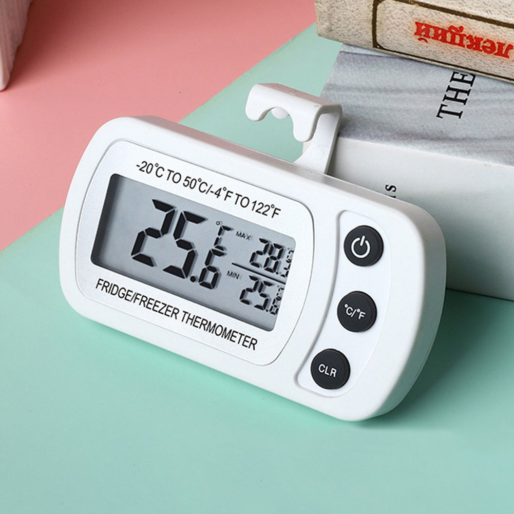 Digitales Kühlschrankthermometer, großes LCD, wasserdichtes Kühlschrank-Gefrierschrank-Thermometer, magnetische Rückseite und Haken für Zuhause, Riegel, Cafés