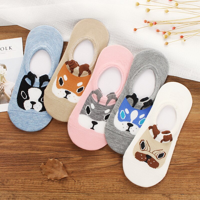 10 pieces = 5 pairs/lot Women&#39;s Invisible Socks Summer Cute Harajuku Animal Sock Cat Bear Rabbit Funny Low Cut Ankle Happy Socks