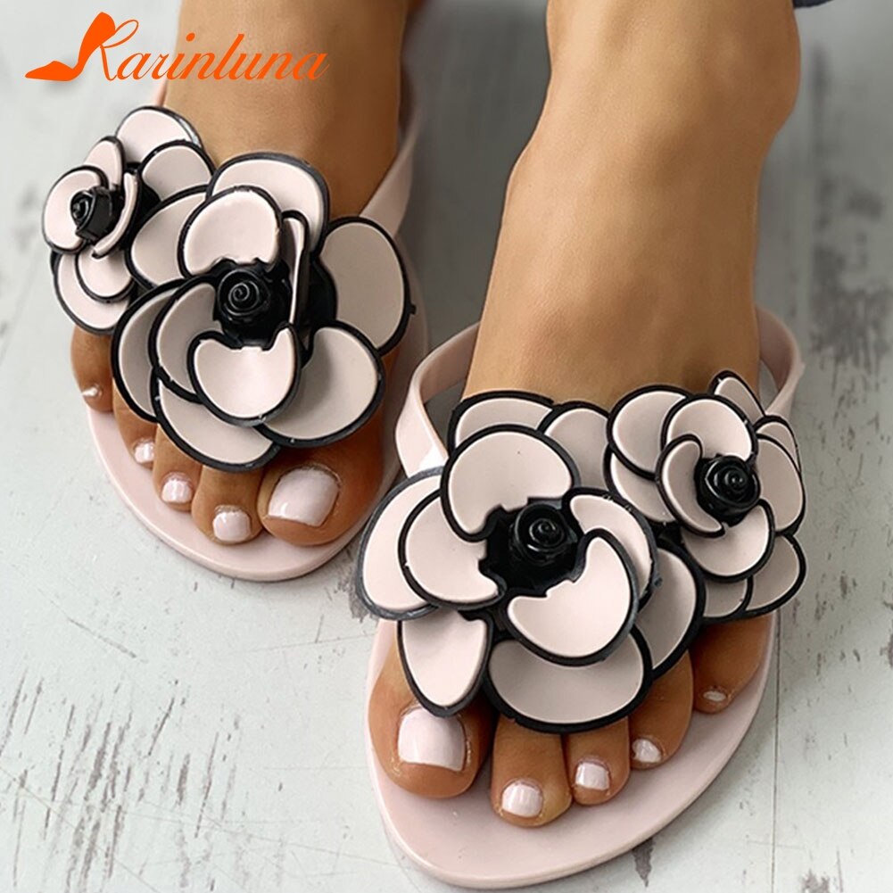 KARINLUNA Big Leisure Beach Sandal Flowers Flat Sandal Summer Shoes Flip Flops Slippers Women